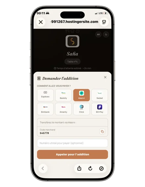 Écran de paiement mobile avec le choix entre 7 applications